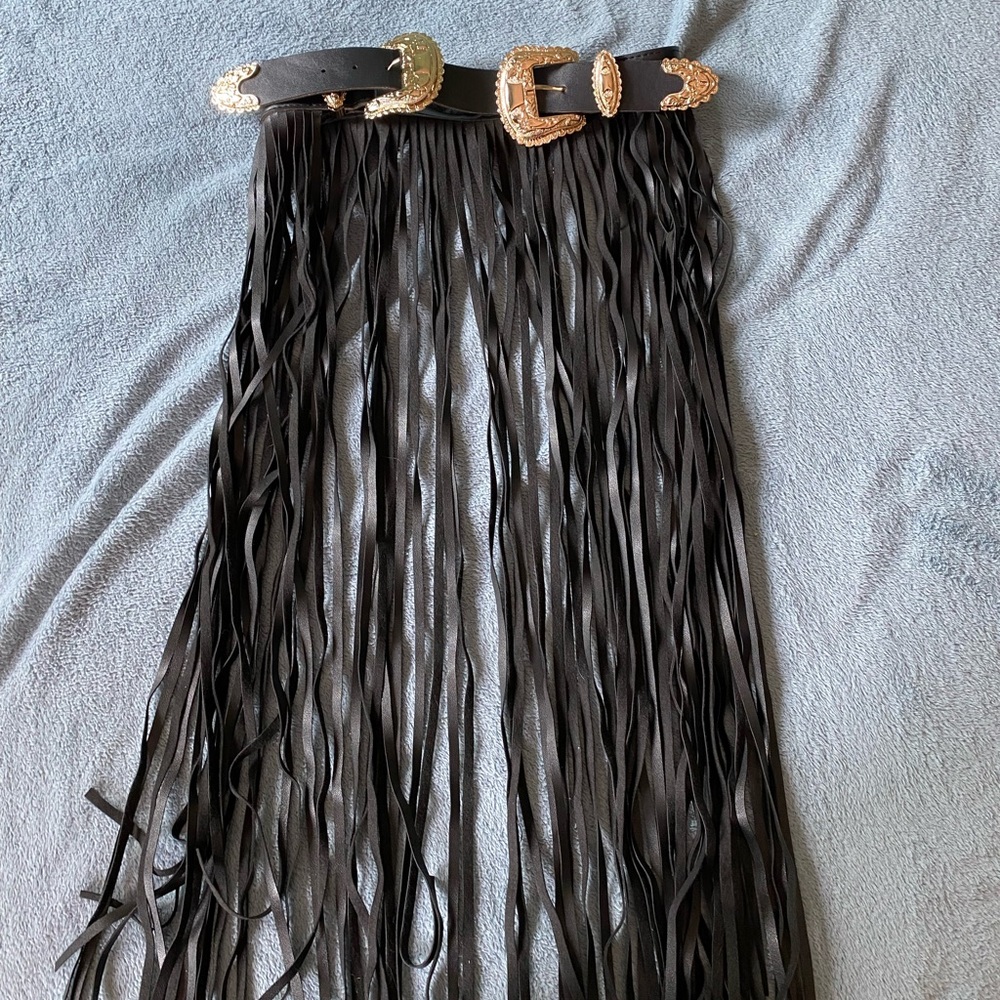 Black Fringe Belt with Gold Closures
